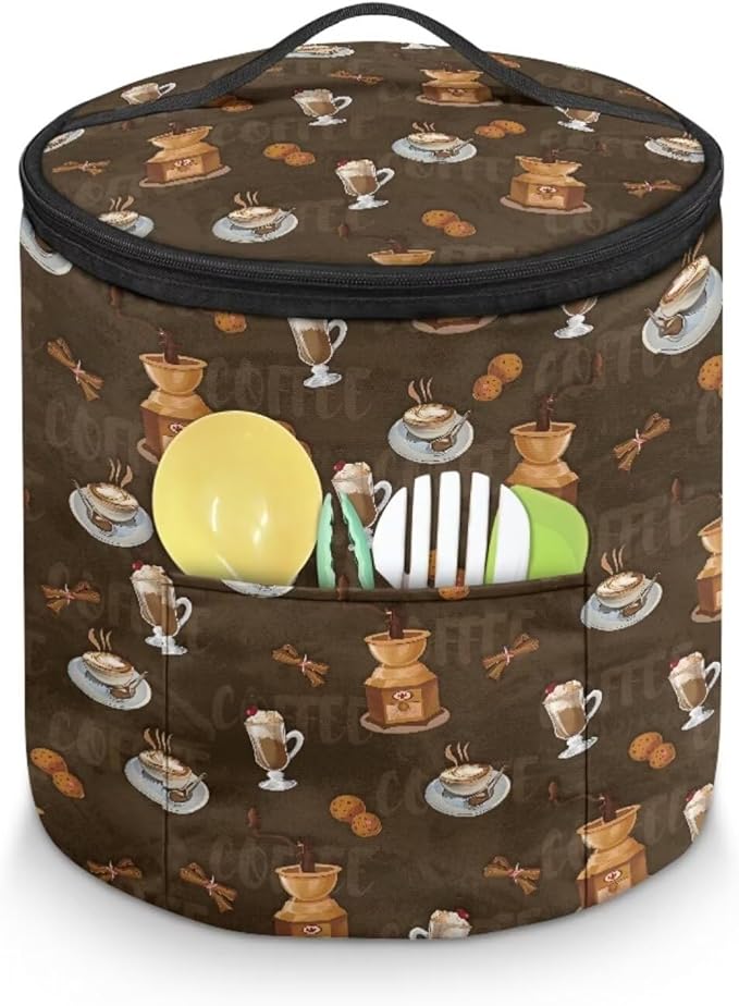 Coffee Print Electric Pressure Cooker Storage Bag Insulated Cloth Cover Electric Pressure Cooker Bag Insulation Bag with Front Pocket