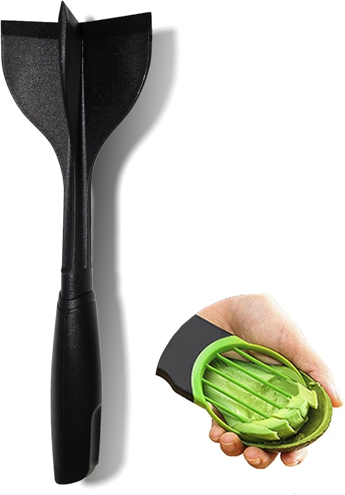 QPQ Good Grips Scoop And Avocado Masher Tool, Guacamole Masher- Slicing & Smashing, Ergonomic Non-Slip Handle, Perfect for Guacamole, Soft Fruits & Vegetables (Black)（Gift 3-in-1 Avocado Slicer）