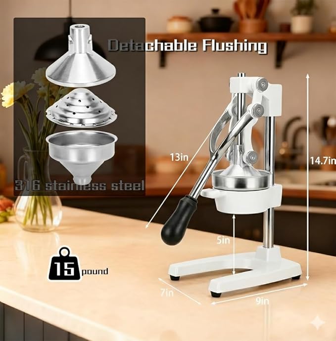 Cast Iron Juicer, Cast Iron Juicer Hand Press Heavy Duty for Squeeze Fresher Juice from Oranges, Lemons, Pomegranates, Effortless, Stable, Easy Clean for Home, Bar, Commercial Use
