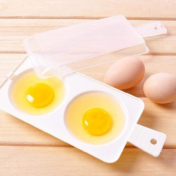 White 2 Slots Microwave Oven Egg Steamer Poacher Cooker, Egg Cooker Poacher with 2 Cavity Egg Boiler Boil Steamer Kitchen Tool,Rectangular,Poach Eggs, Boil Cook Steam Eggs Poachers Specialty Cookware