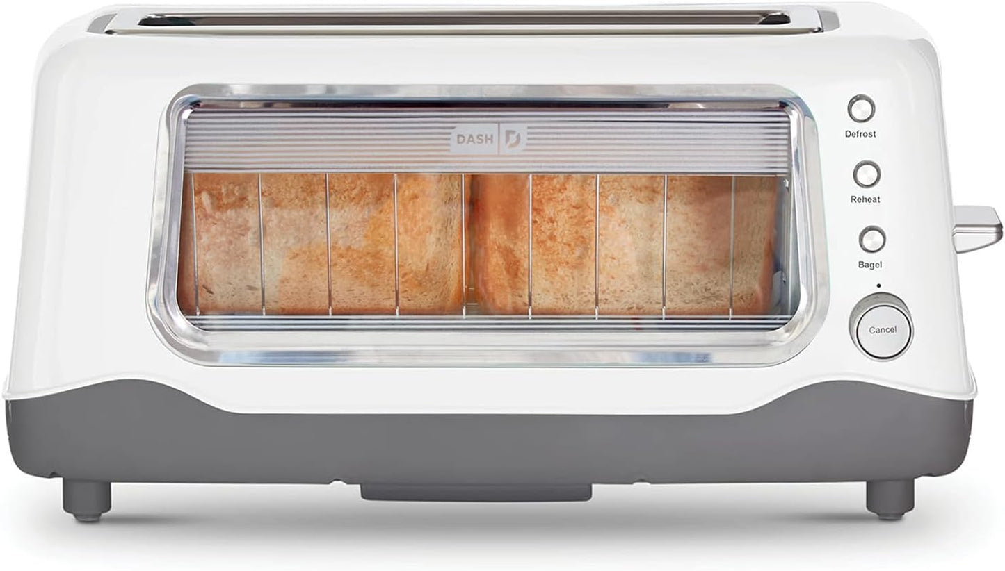 Dash Clear View Toaster - Features Large Window & Extra-Wide Slots - Auto-Shut Off Feature - Bagel Functions, & Seven-Browning Levels - 1-Touch Defrost - White