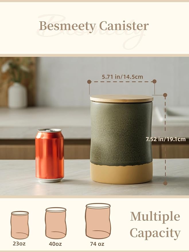 Besmeety Canisters Sets for the Kitchen, 74 oz Flour Sugar Storage Containers, Ceramic Kitchen Canisters for Countertop with Airtight Lids
