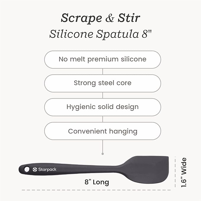 Starpack 'Scrape & Stir' Silicone Spatula (8 Inch) - Heat Resistant Spatula Set 600°F - Food Grade Kitchen Spatulas - Nonstick Baking and Cooking Spatula - LFGB Grade Rubber Spatula Set