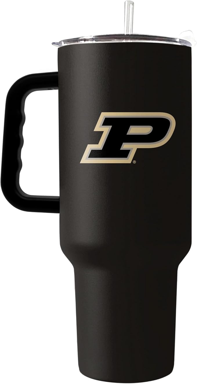 Logo Brands NCAA 40 oz Tumbler with Handle -Stainless Steel Insulated Travel Tumbler with Straw Lid – Powder Coated, Leak-Resistant, Keeps Drinks Hot/Cold – Great for Tailgating, or Everyday Use