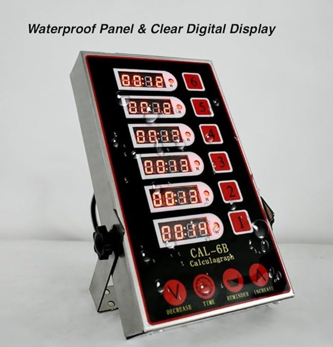 Commercial Kitchen Timer with 6 Channels, Professional LED Digital Timer for Cooking, Loud Alarm Volume +/-, Heavy Duty Stainless Steel Large Timers with Waterproof Panel & Memory Function