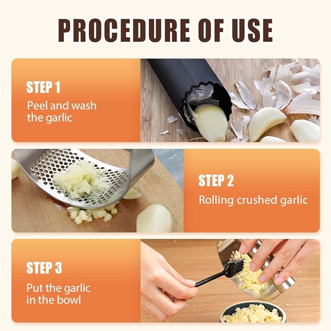 Stainless Steel Garlic Press, 2026 Upgrade Garlic Press Rocker Heavy Duty Stainless Steel Garlic Mincer, Heavy Garlic Chopper with Peeler And Cleaning Brush (2PCS With Corkscrew)