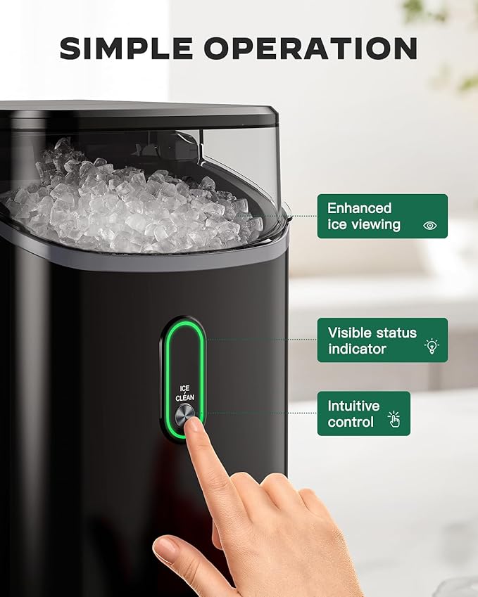 Nugget Ice Maker Countertop, Pebble Ice Maker with Soft Chewable Ice, One-Click Operation Ice Machine with Self-Cleaning, 33lbs/24H for Home,Kitchen,Office