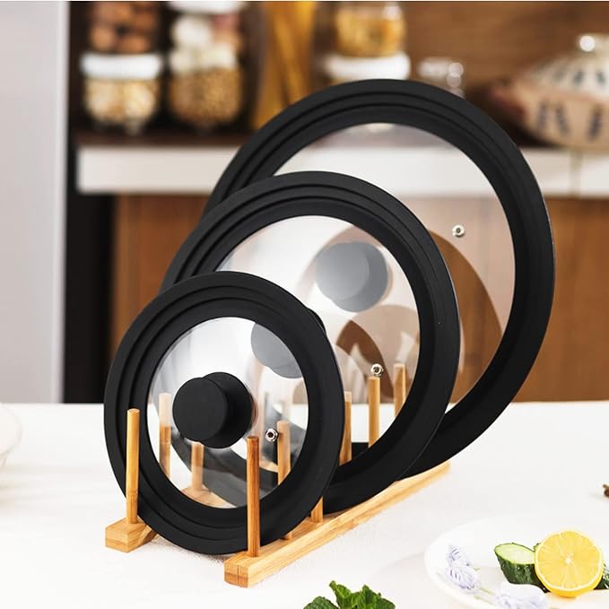 Universal Pot Lid - Pan Lid Fits 7", 8", 9" Cookware, Tempered Glass with Heat-Resistant Silicone Rim and Handle, Black – for Frying Pans & Skillets