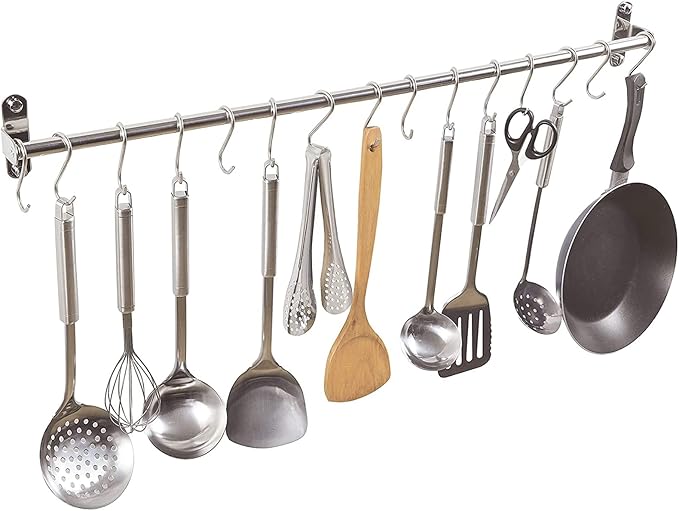 Kitchen Utensils Holder Hanging Racks 304 Stainless Steel Rail Utensil Storage Hanger Wall Mounted Rack for Tools and Pots(80cm)