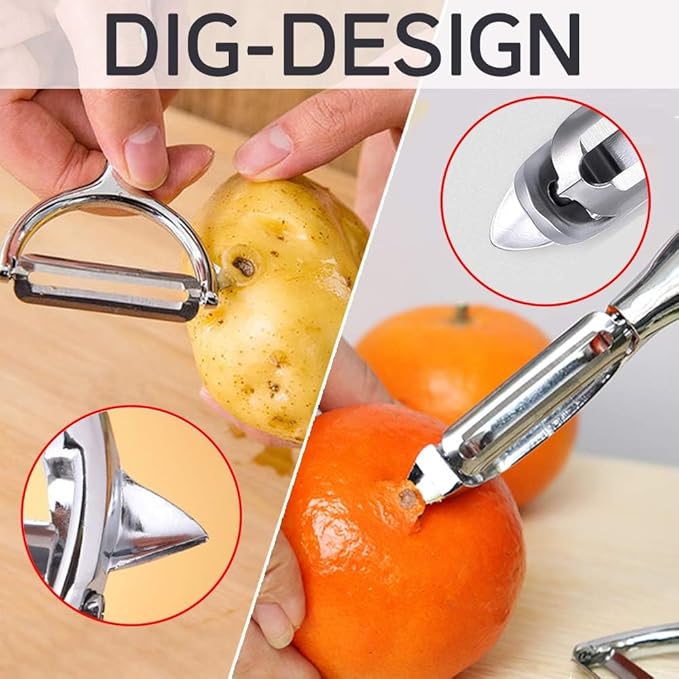 Vegetable Peeler, Potato Peelers for Kitchen Stainless Steel Multi-function Set Fruit Peeler For Kitchen and Household Tools Y & I Shape Swivel Blades with 2 Orange Citrus Peelers