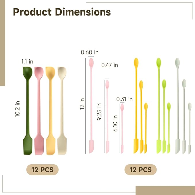24 Pcs Silicone Spatula Set, Dual Head Mini Spatulas with Long Handle, Makeup Scraper Spatula for Kitchen, Easy to Clean, Multiple Colors