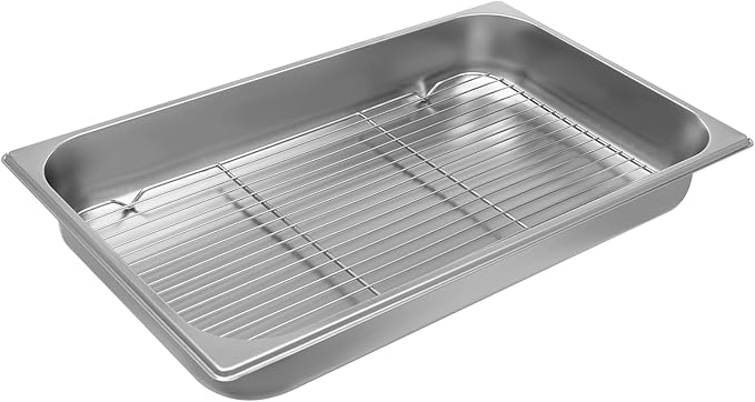 DYNAMI Stainless Steel Baking Pan with Cooling Rack,21x13.2x2.5in Stainless Steel Deep Roasting Pan with Grill,Rectangular Large Bakeware Multipurpose Cooking Sheet Pan
