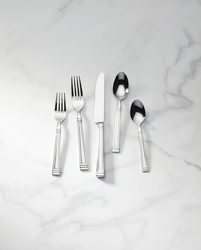 Lenox Silverware Set, Esquire 65-Piece Flatware Set, Service For 12, 18/10 Stainless Steel, Dishwasher Safe, Knives Spoons And Forks Sets, Home And Kitchen Serving Utensils (Silver, 65 Piece)