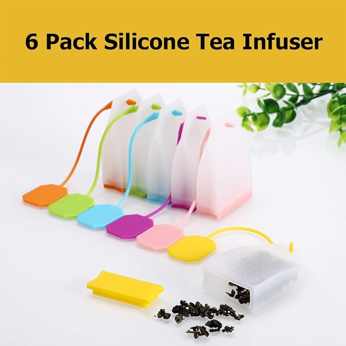 6 Pack Silicone Tea Infuser, Reusable Tea Bags Tea Strainer Filter Tea Steeper Tea Diffuser Tea Holder for Loose Leaf Tea with Spoon