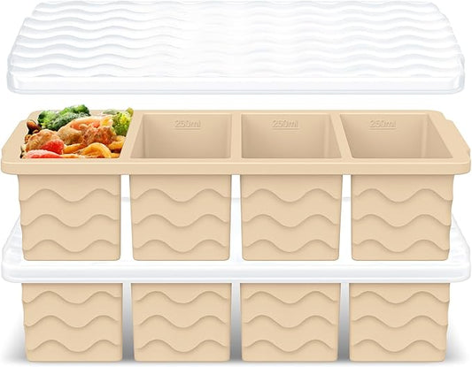 Doasuwish Silicone Freezer Tray for Soup with Lid – 1-Cup Soup Container Cube Style Ice Cube Trays for Freezer, Meal Prep & Food Storage, Freeze 250mL/125mL Portions – 2 Pack