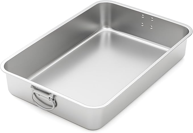 23.5''x15.5''x4''roasting Pan Stainless Steel Turkey Roasting Pan Extra Large Thickened Baking Tray with Handle for Christmas Thanksgiving Oven Turkey Roasts Multilayer Lasagna Baked Goods