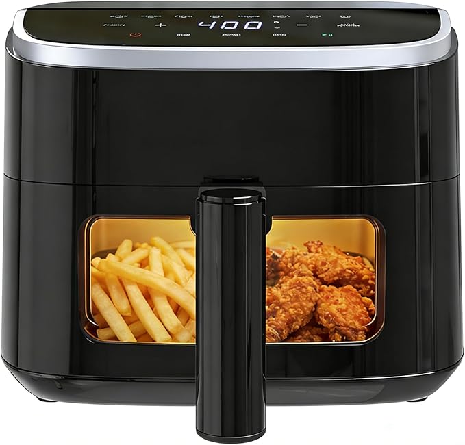 Simple Deluxe 8-in-1 Air Fryer 4 Qt, Digital Preset Airfryer with Visible Window, Nonstick and Dishwasher-Safe Basket for Chips, Bake, Wings, 60-Min Timer, 1500W, Gray