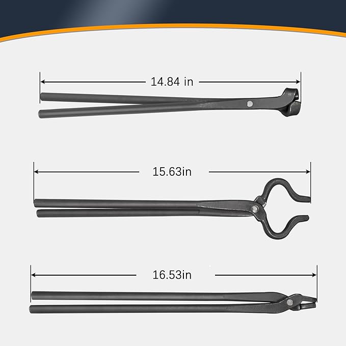 Blacksmith Tongs Set - V-Bit Blade, Flat, and Assembled Tongs for Knife Making, Blacksmithing, and Bladesmithing (3PCS Steel Forge Tongs)
