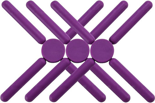 3/Pack Foldable Trivets Silicone, FENGCHEN Folding Trivets, Non-Slip Collapsible Cross Compact Design Expandable Silicone Pot Holder,Violet