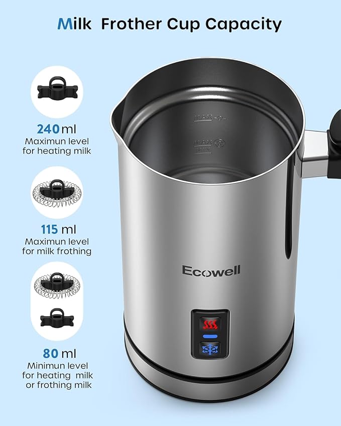 Electric Milk Frother, Milk Steamer for Coffee, Automatic Hot and Cold Milk Foam Froth Maker, Milk Warmer Foamer for Latte, Cappuccinos, Macchiato, 8.1oz/240 ml
