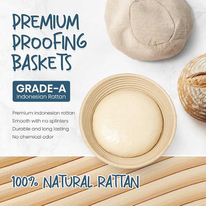 Sourdough Starter Kit, Banneton Bread Proofing Basket Set with 24oz Starter Jar, Sourdough Bread Baking Supplies with 9'' Round Banneton Baskets, Bread Making Baking Tools Gifts for Bakers