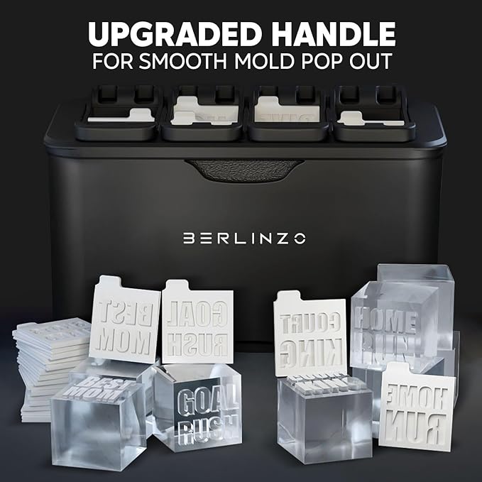 Berlinzo Premium Clear Ice Cube Maker with Conversation Ice Prints – 8 Large 2.1" Crystal Clear Ice Squares – Giftable Idea for Party, Game Night & Just for Fun – Includes Storage Bag (Non-Electric)