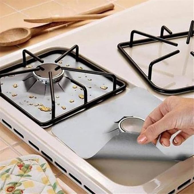 JSEIAJB 4pcs Gas Stove Non-Stick Liner Heat Resistant Protector Cooker Mat Pad Kitchen Protect Gas Stove Stovetop Tool(White-Fruit peach5)