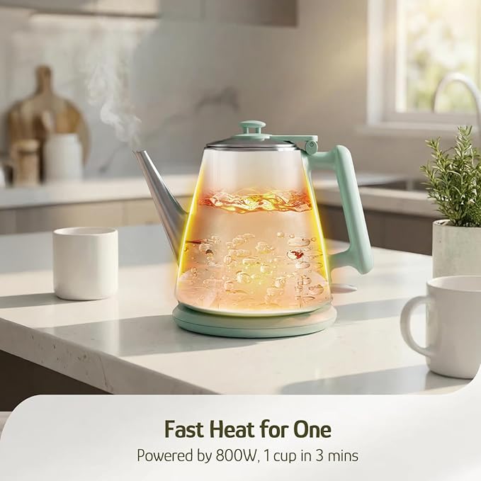 Hazel Quinn Electric Kettle - 1L/34oz Small Tea Kettle, 800W Fast Boil, All 304 Stainless Steel Interior, Double Wall for Cool Touch and Thermal, Auto Shut-Off, BPA-Free, Cordless - Mint Green