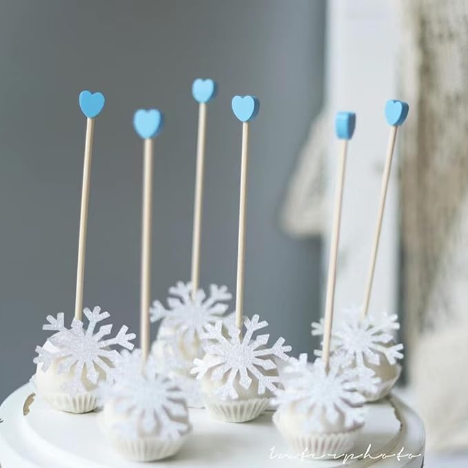 100 Pcs 6 Inch Blue Heart Shaped Wooden Swizzle Sticks, Cake Pop Sticks, Cocktail & Coffee Drink Stirrers, Rock Candy Sticks, Lollipop Sticks for Baby Shower, Gender Reveal, Birthday & Wedding Party