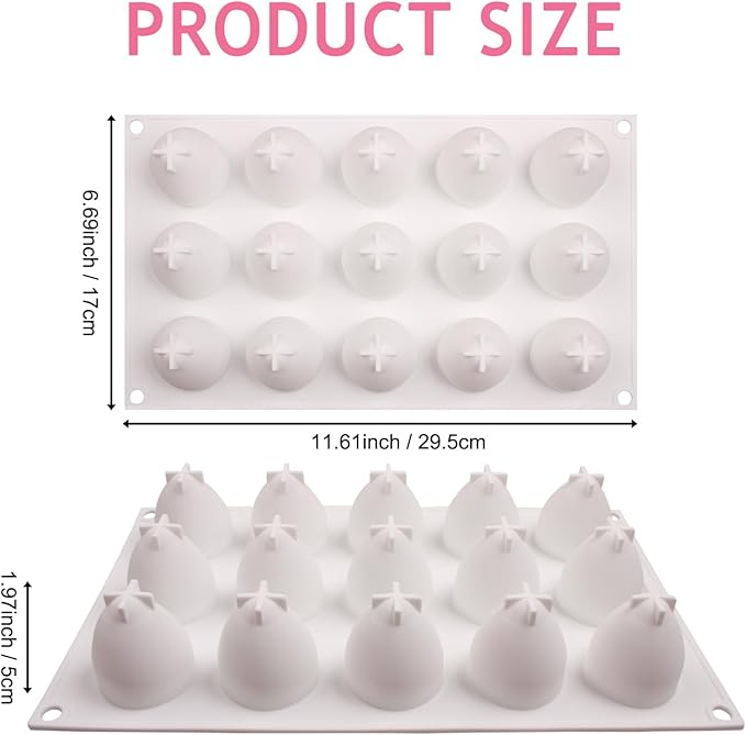 Strawberry Chocolate Silicone Mold for Mousse Cake(15-Cavity), Fruit Shaped Fondant Mold for Birthday Party Cake Decoration Pastry Dessert Pudding Ice Cream Candle Soap