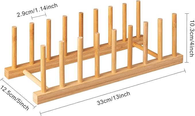 HBlife Bamboo Dish Plate Bowl Cup Book Pot Lid Cutting Board Drying Rack Stand Drainer Storage Holder Organizer Kitchen Cabinet（Keep Dry）