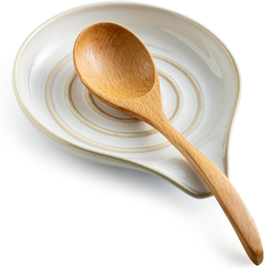 LAUCHUH Spoon Rest for Stove Top, Ceramic Spoon Holder Large Spault Rest for Kitchen Counter Coffee Spoon Holder Cooking Utensil Rest Modern Farmhouse Kitchen Décor for Christmas, Cream, 5 Inch