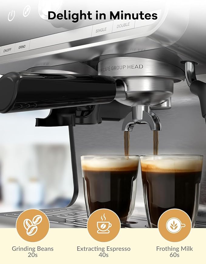 GarveeHome Espresso Machine, 20 Bar Semi Automatic Espresso Machine With Grinder and Milk Frother Wand, Professional Espresso Maker Coffee Machine With 95 oz Removable Water Tank