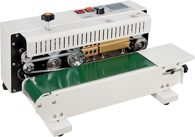 VEVOR Continuous Bag Band Sealing Machine, 0.24-0.47 in/6-12 mm Seal Width, Horizontal Band Sealer Machine with Digital Temperature Control, Carbon Steel Bag Sealer for 0.02-0.8 mm Plastic Bags Films