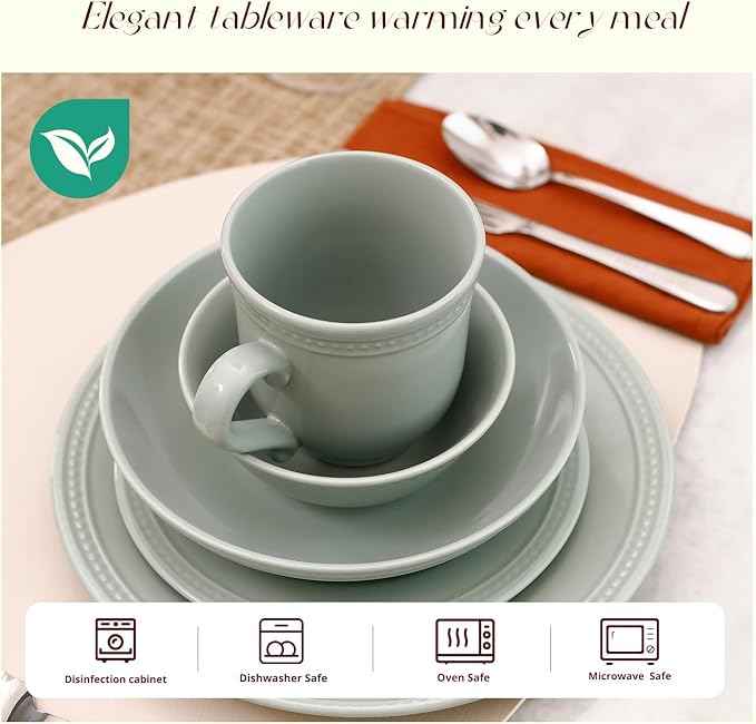 Pearl Dots Stoneware Dinnerware Set (20pc Set, Teal)