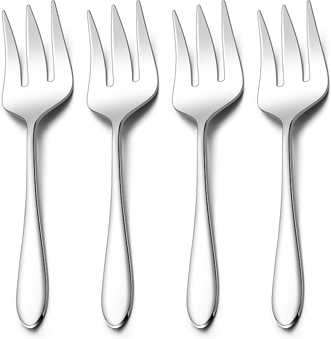 Stainless Steel Serving Forks, E-far 4-Piece Metal Hostess Serving Utensils Set for Meat Catering Buffet Party Kitchen Restaurant, Non-toxic & Dishwasher Safe