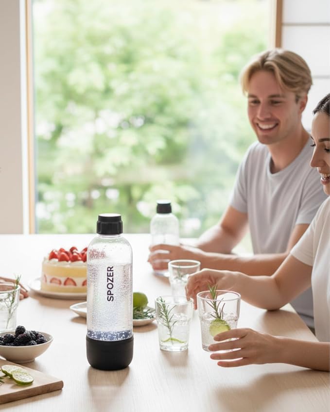 SPOZER 1L Soda Carbonating Bottles – BPA-Free Reusable Sparkling Water Bottles, Leakproof & Airtight, Ideal for Home Kitchen & Parties - 1 Pack
