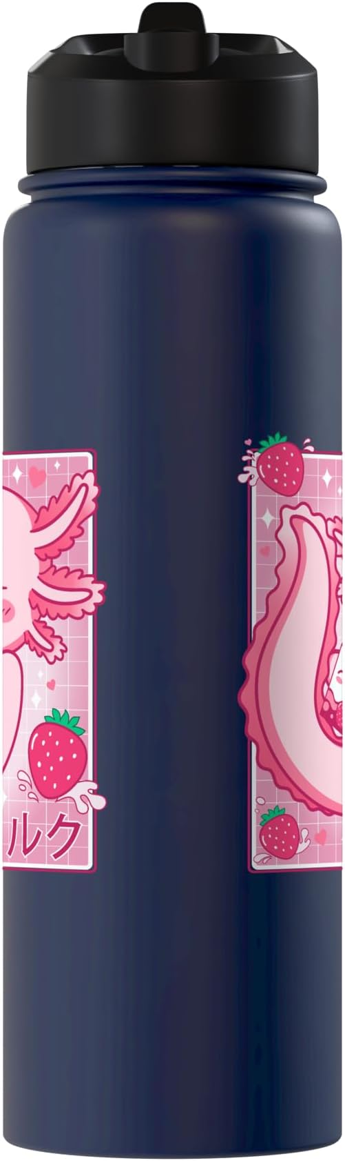 Kawaii Axolotl Strawberry Milk Shake Carton Japanese Anime Stainless Steel Insulated Water Bottle