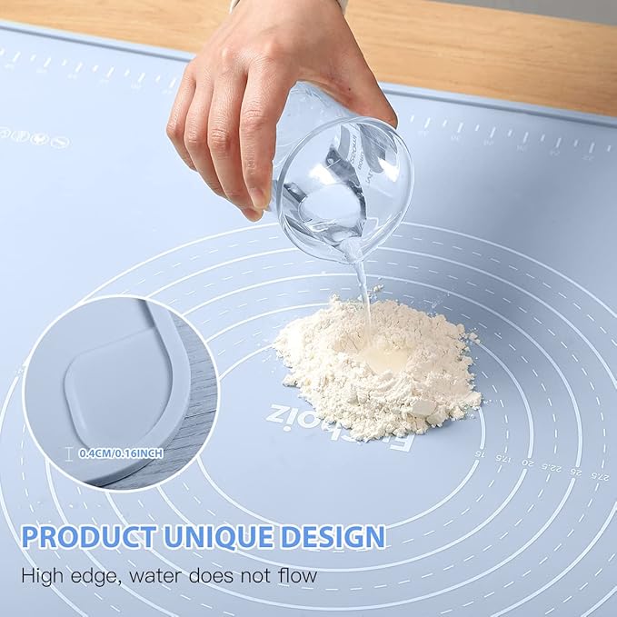 Silicone Pastry Mat 24"*16" Extra Thick Non Stick Baking Mat Food Grade Silicone Dough Rolling Bake Mat with Edge Heightening Blue
