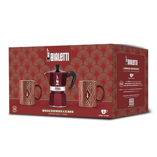 Bialetti Set Moka Express 3 Cups + 2 Mugs Art Deco