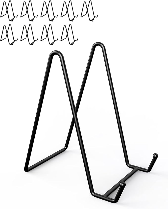 Lzerking 10 Packs Display Stands for Plate, 6 Inches Black Plate Stands for Display, Metal Plate Holder Picture Stand for Picture, Decorative Plate, Book, Photo
