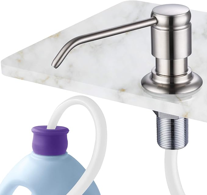 GAGALIFE Soap Dispenser for Kitchen Sink (Brushed Nickel) and Extension Tube Kit, Complete Brass Head, 40" Silicone Tube Connect to The Soap Bottle Directly, Say Goodbye to Frequent Refills