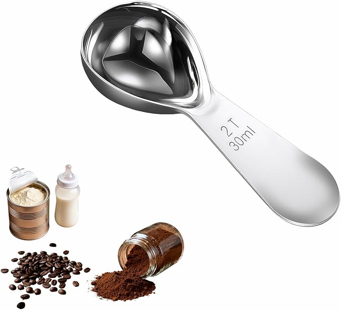 30ml Stainless Steel Coffee Scoop, 2 Tbsp Measuring Spoons for Protein Powder, Sugar, Flour & Tea - Short Handle, Laser Etched Markings, Dishwasher Safe, Heavy-Duty 304 Food-Grade Steel