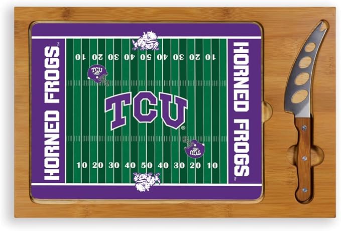 PICNIC TIME NCAA Icon Glass Top Cutting Board & Knife Set, Cheese Boards Charcuterie Boards, Serving Platter, (Parawood & Bamboo)
