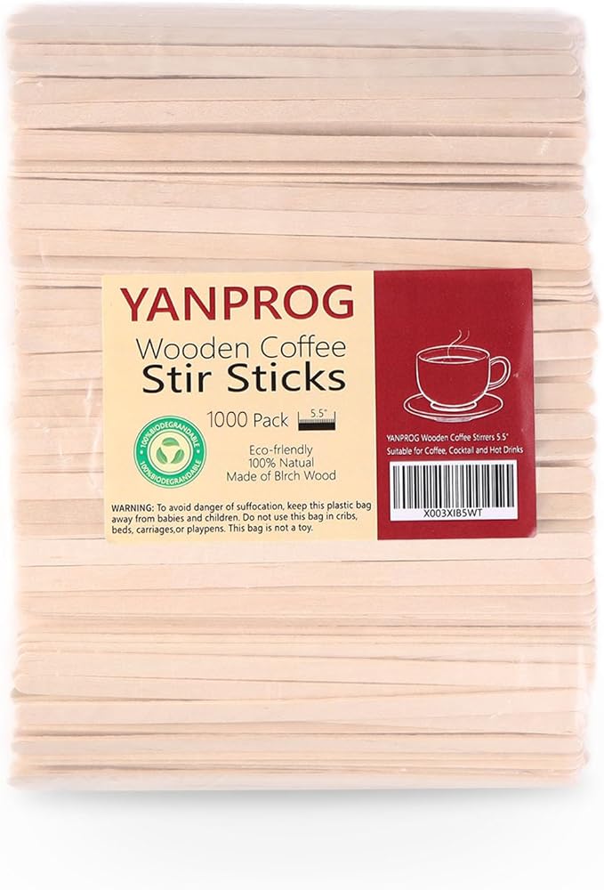 Wooden Coffee Stirrers 5.5" Coffee Stir Sticks 1000 Pcs, Natural Birch Round End Thick Birch Wood Eco-Friendly， Suitable for Coffee, Cocktail and Hot Drinks