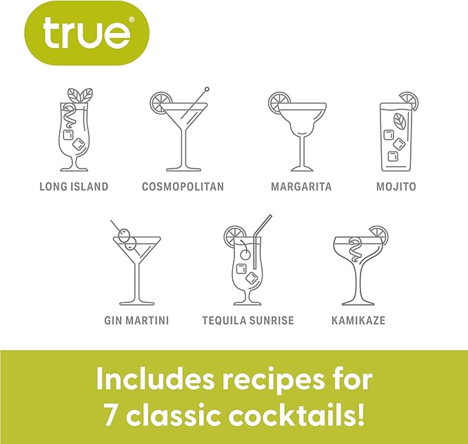 True Glass Cocktail Shaker with 7 Classic Recipes and Measurements for Cold Brew Cocktails, Home Bar Accessories, Bar Tools, Bartender Gifts, Hosting Essentials, 13.5 oz, Set of 1, Clear
