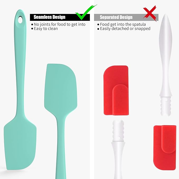 3-Piece Silicone Spatula Scrapers: Doosu 600°F Heat Resistant Food Grade Kitchen BPA Free Rubber Baking Cooking Tool Nonstick Utensil Set for Mixing, Scraping, Folding, Stirring, Serving (Aqua Sky)