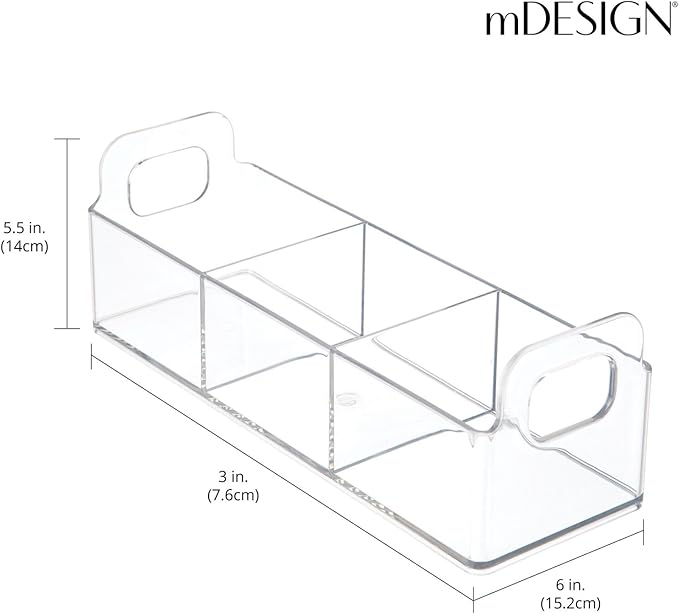 mDesign Plastic Condiment Organizer and Tea Bag Holder - 9" Long Kitchen Pantry/Countertop Storage Caddy - Divided Chip, Snack, Granola, Oatmeal Packet Holder - Lumiere Collection - 2 Pack - Clear