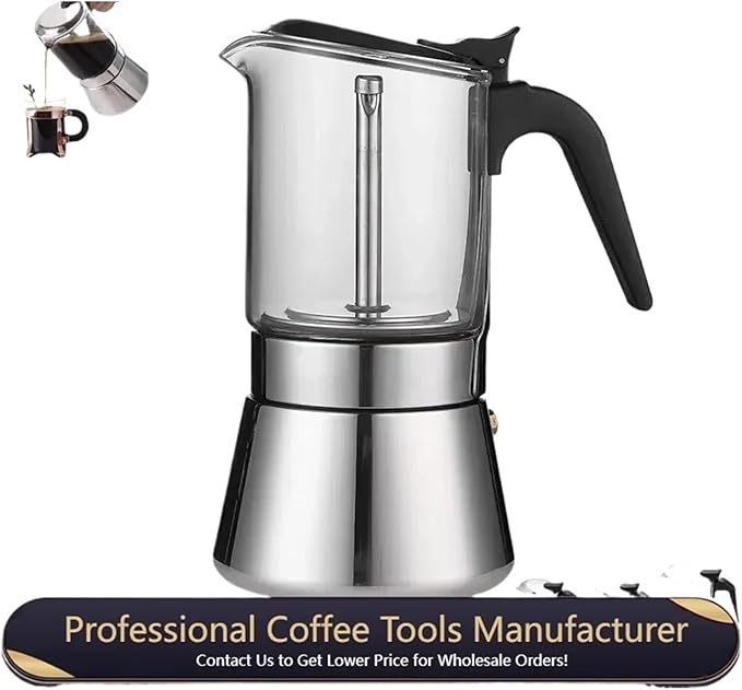 Espresso Maker Stainless Steel Italian Manual Coffee Machine Maker Moka Pot Multifunctional Portable Hand Brew Coffee Pot(1pcs 200ml)