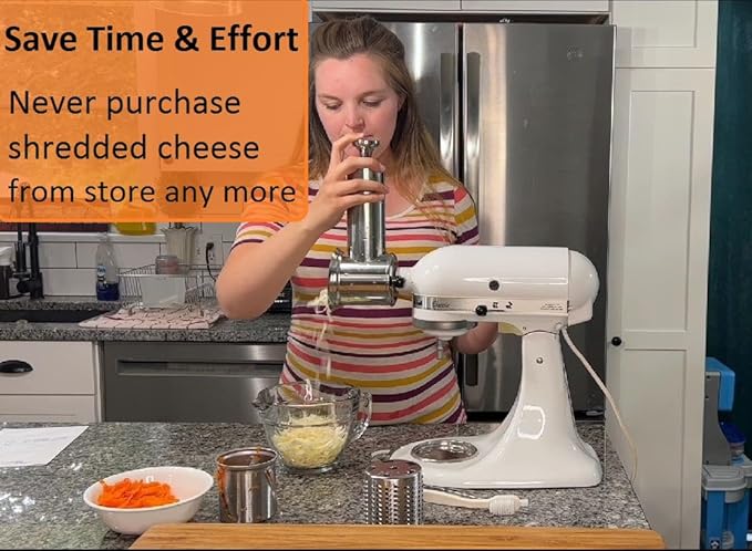 FavorKit Slicer Shredder Attachment for KitchenAid Mixers, Stainless Steel Cheese Grater Salad Maker Accessories with 3 Cutting Blades,Dishwasher Safe!